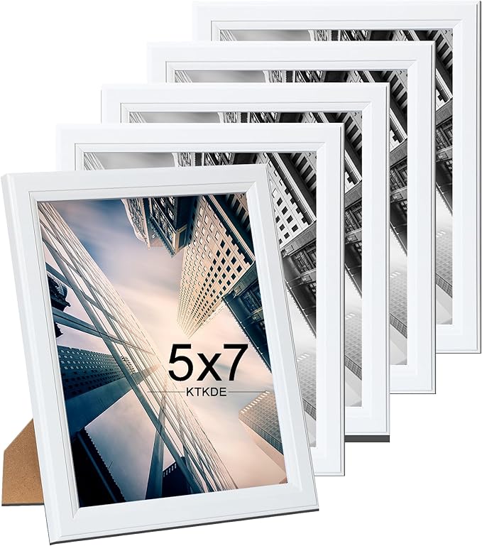 KTKDE 5x7 Picture Frame Set of 5,White Wooden frames, Vertical & Horizontal Wall Hanging for Wall or Tapletop Display,Studio Gallery Photo Frame for Photos, Posters & Art Prints