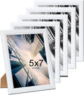 KTKDE 5x7 Picture Frame Set of 5,White Wooden frames, Vertical & Horizontal Wall Hanging for Wall or Tapletop Display,Studio Gallery Photo Frame for Photos, Posters & Art Prints