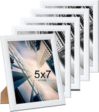 KTKDE 5x7 Picture Frame Set of 5,White Wooden frames, Vertical & Horizontal Wall Hanging for Wall or Tapletop Display,Studio Gallery Photo Frame for Photos, Posters & Art Prints