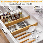 Bamboo Drawer Dividers,12-21" Adjustable Drawer Organizers for Clothes,Expandable Dresser Separators in Kitchen/Bedroom/Bathroom/Vanity/Office Organization and Storage,4-Pack
