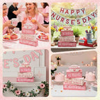 Lineshading 4 Pcs Nurse Appreciation Wooden Block Decor Inspirational "she Believed She Could" Stacked Sign with Nurse Hat Rustic Pink White Table Decoration for Nurses, Graduation Gift, Home & Office