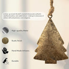 Rustic Iron Wall Accent – Set of 2, Handmade Metal Hanging Décor with Rope for Indoor & Outdoor Use (Golden Chrismas Tree, 5" 3.5)