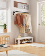 Pipe Clothing Rack - 37.5" Clothing Racks for Hanging Clothes with Dual Flange Base, Multifunctional Wall Mounted Clothes Rack for Bedroom, Entryway, Balcony, Black, 2-Pack
