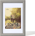 KTKDE 10x14 Picture Frame,Display Pictures 8.5x11 with Mat or 10x14 Without, Tempered Glass,14 by 10 Gray Wooden Frame Wall Gallery Poster Frame best gift