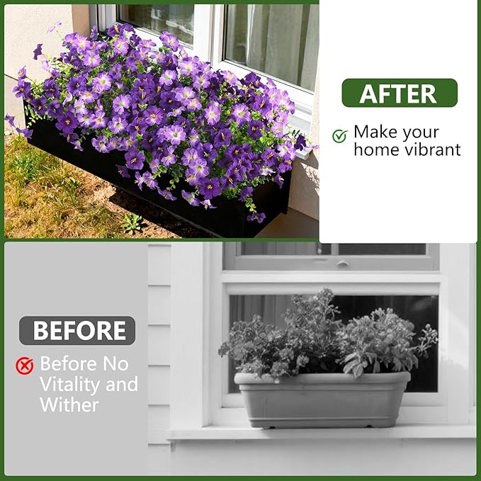 INQCMY Artificial Fake Flowers for Outdoor Spring Decoration,12 Bundles Faux Silk Colorful Morning Glory with Eucalyptus UV Resistant Realistic Fake Plants for Outside Planter Porch Patio Yard Garden