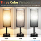 Fenmzee Black Bedside Table Lamps Set of 2-3 Color Temperatures Pull Chain Lamp with AC Outlet Charging Port, Round Night Stand Lamps for Bedroom Office, Small Bed Side Light with E26 LED Bulbs