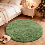 OLANLY Green Round Rugs for Bedroom - Machine Washable, 4 ft Circle Area Rugs for Living Room, Soft and Fluffy Shaggy Carpet for Teen Girl and Boys, Nursery Rooms, Dorms, Home Decor Aesthetic