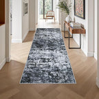 Washable Area Rug 3x8 Entryway Rug: Washable Modern Abstract Soft Thin Rug Indoor Floor No Slip Stain Resistant Carpet for Bedroom Dining Room Farmhouse Nursery Home Office - Black