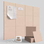 TSJOFFICE Large Cork Board for Wall - 48" x 36" Bulletin Board with 50 Pushpins for Office Decor, Pin Board 12 Pack Felt Wall Tiles with Safe Removable Adhesive Tabs, Corkboard for Home - Cinnamon