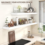 Venusmiles Floating Shelves for Wall, 55 Inch Wide x 12 Inch Deep Floating Shelves, Long Wood Floating Wall Shelf Shelves for Living Room Bathroom Bedroom Kitchen Home - (White, 55" W x 12" D x 2" H)
