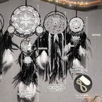 5 Pack Black Dream Catchers for Bedroom Adult Boho Macrame Wall Hanging Art Decor Large Dreamcatchers with Feather for Home Living Room Handmade Gift