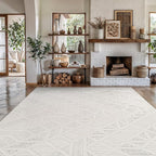 Modern Micro Loop Indoor Area Rugs for Living Room Bedroom Kitchen Geometric Square White 5x7 Luxury Durable Low and High Pile Non-Shedding Stain Resistant Soft Area Carpet 5 x 7