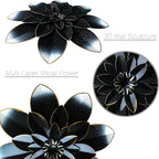 Black Metal Flower Wall Art Decor, 9.5“ Rustic Modern Floral Sculpture, Distressed Hanging Home Decoration Accent Artworks for Indoor Bedroom Living Room Office Outdoor Garden Patio