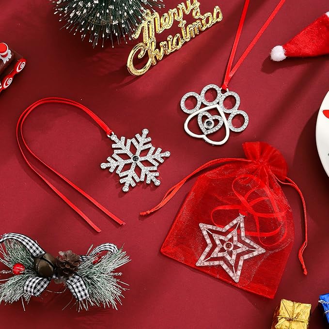 Set of 3 Christmas Hanging Ornaments - Silver Snowflake Star Pawprint Christmas Tree Decor for Xmas Tree Gift Decorative Hanging Ornaments Hanging Pendants (3, Multi-3)