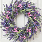 Lavender Wreaths for Front Door 24 Inch Spring Summer Wreath with Lavender,Berries, Butterflies,for Year-Round Use Indoors and Outdoors as Wall, Door, Window, Party and Wedding Decorations
