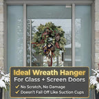 Zip 'n Hang Wreath Hanger for Front Door – Damage Free Adjustable Door Wreath Hanger for Glass, Screen & Standard Doors, Christmas Wreath & Decor Hook (White - 3 Pack)