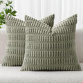 MIULEE Pack of 2 Corduroy Decorative Throw Pillow Covers 18x18 Inch Soft Boho Striped Pillow Covers Modern Farmhouse Home Decor for Summer Sofa Living Room Couch Bed Light Olive Green
