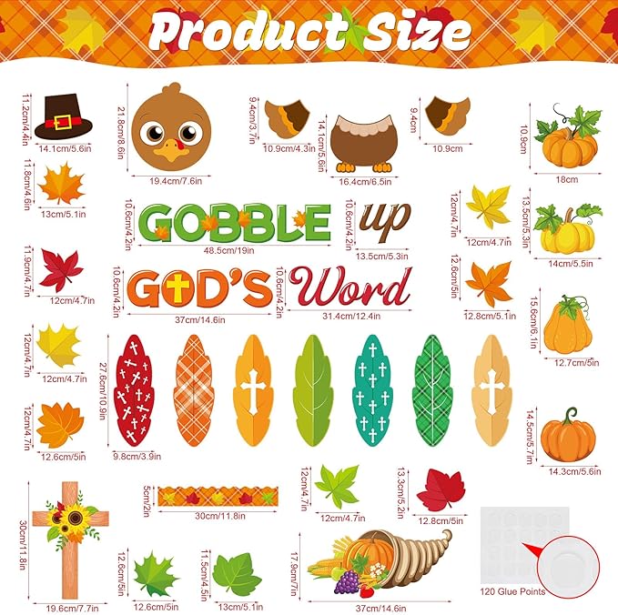 Thanksgiving Turkey Bulletin Board Decorations Set Thanksgiving Classroom Decorations Gobble Up God’s Word Fall Pumpkin Maple Leaf Cutouts for Autumn Harvest Christian Religious School Wall Decor
