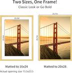 20x28 Picture Frame Gold Set of 3, Display Pictures 16x24 with Mat or 20 x 28 Without Mat, Poster Frames 20x28 for Wall Hanging Horizontal and Vertical