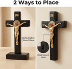 PHYUKEY Wooden Wall Cross with Jesus Christ Small 5.5in Standing Crucifix with Detachable Stand for Wall Hanging or Tabletop Display, Christian Gift & Catholic Home Decor