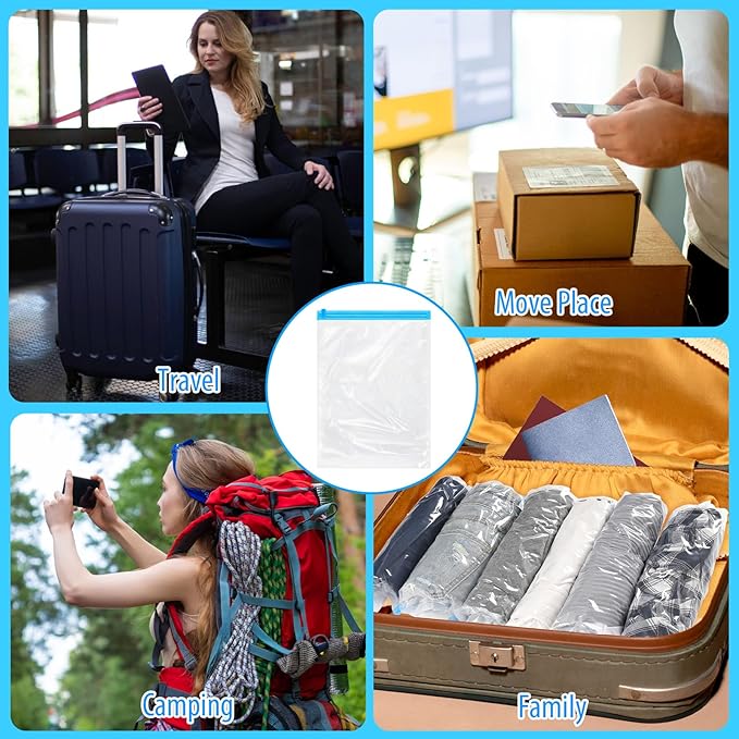 3PCS Travel Compression Bags, Roll-Up Vacuum Storage Bags for Clothes Travel - No Vacuum Needed, Reusable Space Saver Bag for Luggage,Suitcase,Backpack (19.7x13.4In)