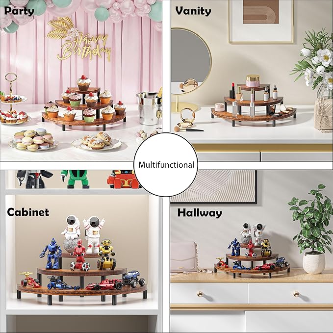 3-Tier Wooden Display Risers, Rustic Cupcake Stand, Perfume Organizer, Dessert Table Display Set for Party & Home Decor (Brown)