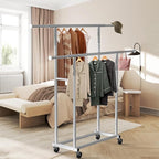 Simple Houseware Standard Double Rod Garment Rack, Silver