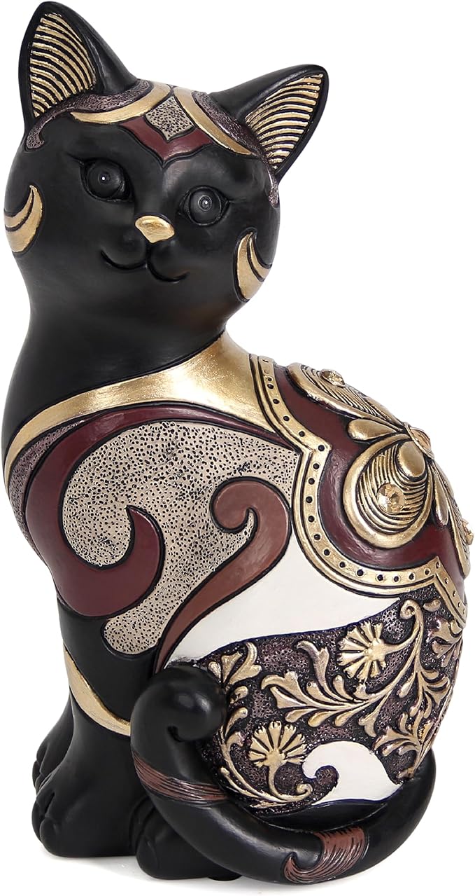 Black Cat Statue Home Decor Accent Boho Cat Figurines and Sculptures for Living Room Bedroom Shelf Office Table, Cats Art Decoration Vintage Matt Animals Gift for Cats Lovers, Woman Mom