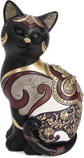 Black Cat Statue Home Decor Accent Boho Cat Figurines and Sculptures for Living Room Bedroom Shelf Office Table, Cats Art Decoration Vintage Matt Animals Gift for Cats Lovers, Woman Mom