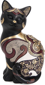 Black Cat Statue Home Decor Accent Boho Cat Figurines and Sculptures for Living Room Bedroom Shelf Office Table, Cats Art Decoration Vintage Matt Animals Gift for Cats Lovers, Woman Mom