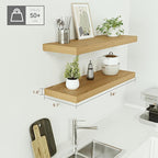 Vivelove Floating Shelves 24 inchs Long, Bathroom Shelves Over Toilet 9.1” Deep, Wall Mounted Wall Shelves for Bedroom, Living Room, Kitchen, Office, Rustic Home Decor, Oak, Set of 2