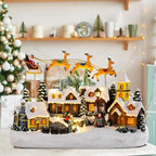 WONDER GARDEN Christmas Village Houses-Christmas Houses Village - Lighted Town Sets Colorful Musical Collectible Buildings with Elks Pulls Santa in Sleigh for Home Indoor Decor or Gift