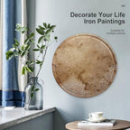 Wall Picture, with Golden Floral Design Printed Circular Iron Hanging Picture,Wall Art Decor,Home for Bedroom Living Room Bathroom Decor,Iron Painting 11.8X11.8 in