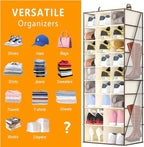 VERONLY Hanging Shoe Organizer for Closet-Collapsible Storage Rack with 25 Sections & 4 Side Pockets, Hanging Shoe Shelves for Hats,and Clothes, Beige