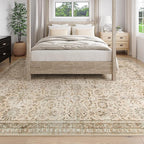 Lahome Boho Beige Fall Area Rug 8x10, Traditional Tan Floral Area Rugs for Bedroom, Machine Washable Living Room Mats, Soft Non-Slip Room Carpet for Office Apartment Nursery Decor, Soft Amber