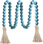 Meplait 39in Wood Bead Garland Farmhouse with Tassels,Versatile Prayer Beads Boho Chic Wall Hanging Home Decor (Blue)