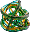 Torre & Tagus Orbit Hand Blown Glass Infinity Knot Sculpture - 4.5 Inch Glass Art Teal Amber Knot Decor Ball for Home Decor, Small Centerpiece Table Decoration for Home Interior (Ombre Ocean Sunset)