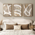 Framed Neutral Abstract Wall Art for Bedroom, 3 Piece Modern Canvas Prints Paintings Artwork for Walls, Minimalist Beige White Taupe Pictures for Living Room Dining Hallway Office Wall Decor 16x24 In