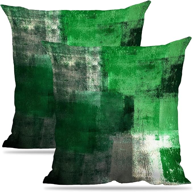 Dark Green Abstract Art Artwork Pillow Cover, Gallery Modern Decorative Throw Pillows Cushion Cover for Bedroom Sofa Living Room 16 x 16 Inch Set of 2