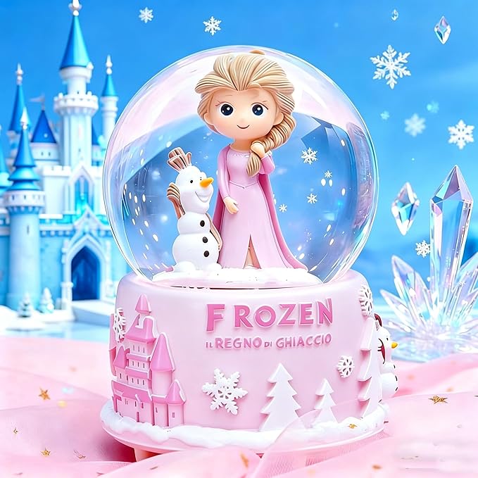 Snow Globe, Princess Snow Globes for Girls, 3.14 Inch Music Snowglobe with Automatic Snowflakes, Christmas Birthday Princess Gifts for 6 7 8 9 10 11 12+ Year Old Girls Kids (Pink)