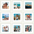 Vittanly 12x12 Picture Frames Set of 9, Shatter Resistant Plexiglass, Display 8x8 Pictures with Mat or 12x12 without Mat, Photo Frames for Wall Mount, Engineered Wood, Whitemist
