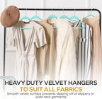 50 Pack New Premium Quality Velvet Hangers Ultra Thin Non Slip Adult Felt Space Saving Hangers for Closet Heavy Duty Coat Pants Dress Hangers 360° Swivel Hook Hold Upto 10 lbs Teal