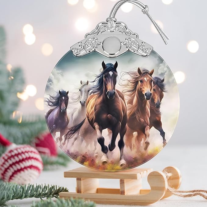 Christmas Ornaments - Stained Glass Christmas Decor - Horse Ornaments for Christmas Tree - Christmas Tree Ornament - Gifts for Friends, Coworker - Xmas Gift Ideas - Gift Exchange