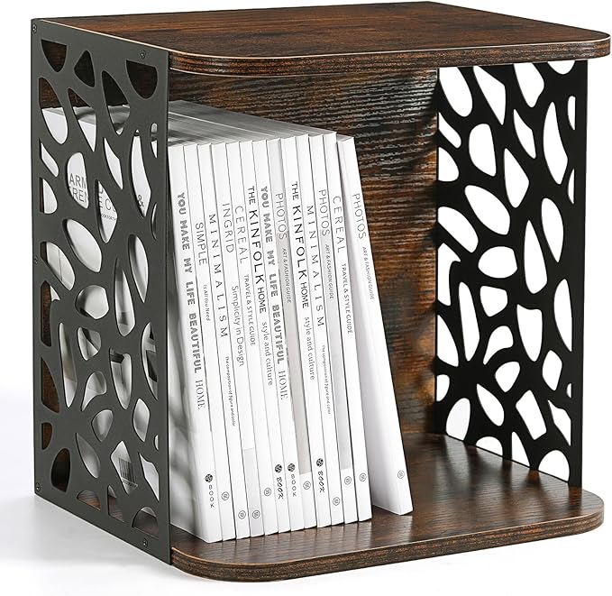 1 Cube of Magazine Rack, Modern Floor Magazine Holder with Rustic Wood & Metal Design, Large Capacity Stackable Organizer for Living Room & Office & Bedroom