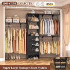 8FT Closet System, 96'' Closet Organizer System with 3 Hanging Rods, Wall Mount Bedroom Wardrobe with 3 Drawers Walk-in Closet, Adjustable Cloth Garment Rack from 5 to 8FT (Cut to Fit), Black