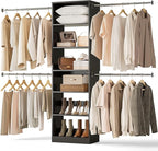 W1 Closet System, 3.5FT-7.7FT Closet Organizer System with 4 Chrome-Plated Telescopic Rods & 6 Adjustable Shelves, Custom Wood Walk-In Closet Wall-Mounted Clothing Rack, Black