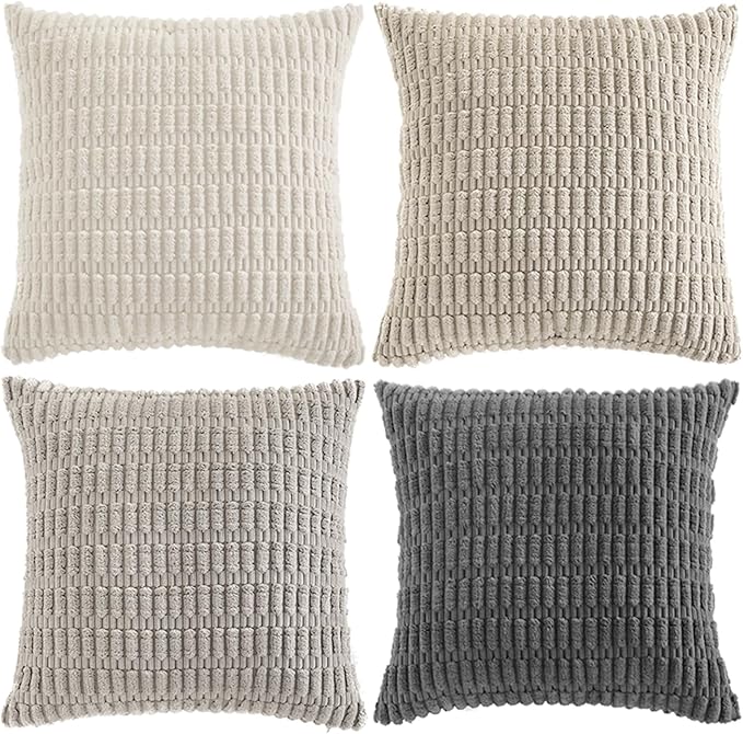Fancy Homi 4 Packs Decorative Throw Pillow Covers for Living Room Couch Bed, Modern Farmhouse Boho Home Décor Accent Cushion Case, 26" x 26", Grey Series