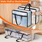 8 Pack Clear Storage Bags for Comforter, Clothes & Bedding, Plastic Blanket Storage with Zipper and Handle, Moving Bags, Closet Organizer and Under-Bed Storage (40L)
