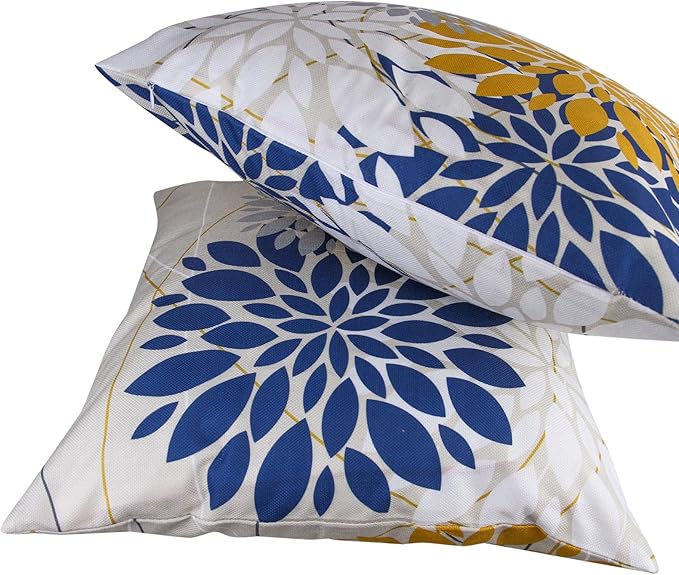 Flower Throw Pillow Covers 18x18 Set of 2, Flowers Pillow Cushion Cases, Modern Decorative Square Pillowcases for Sofa Couch Bedroom Living Room Car (18X18in Set of 2, Beige Flower) (2QE3005)