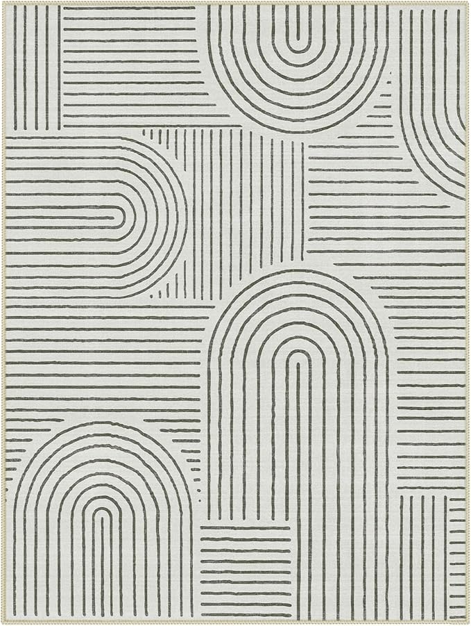 Lahome Abstract 9x12 Area Rugs for Living Room Bedroom, Soft Washable Rugs 9x12, Ultra-Thin Non-Slip Modern Dining Room Rug Non-Shedding Accent Carpet for Office, Grey/Beige